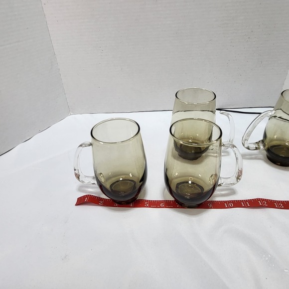 Vintage 1970's 1980's Smoked glasses Libbey Tempo Mug Clear Handle Set of 4 - Picture 6 of 7